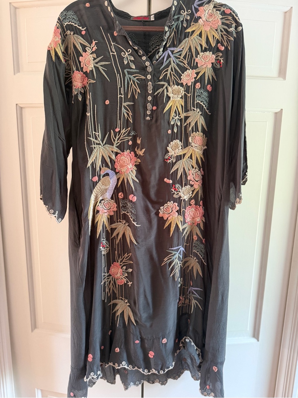 Johnny Was Embroidered Dark Gray Embroidered Floral Dress - Picture 2 of 4